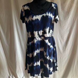 Bobbie Brooks Plus Size Blue/White/Black Tie-Dye Scoop Neck Dress Women’s Sz 1X